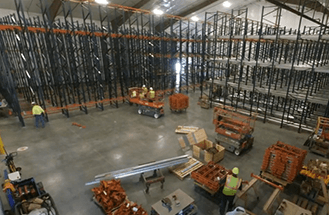 The pallet rack system installation is nearly complete in Parma, Idaho